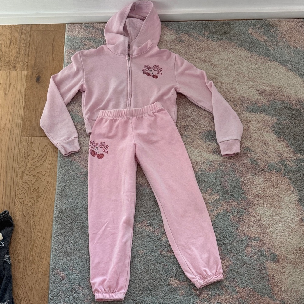 Firehouse Pink Kids Matching zip up sweatshirt and sweatpants Set